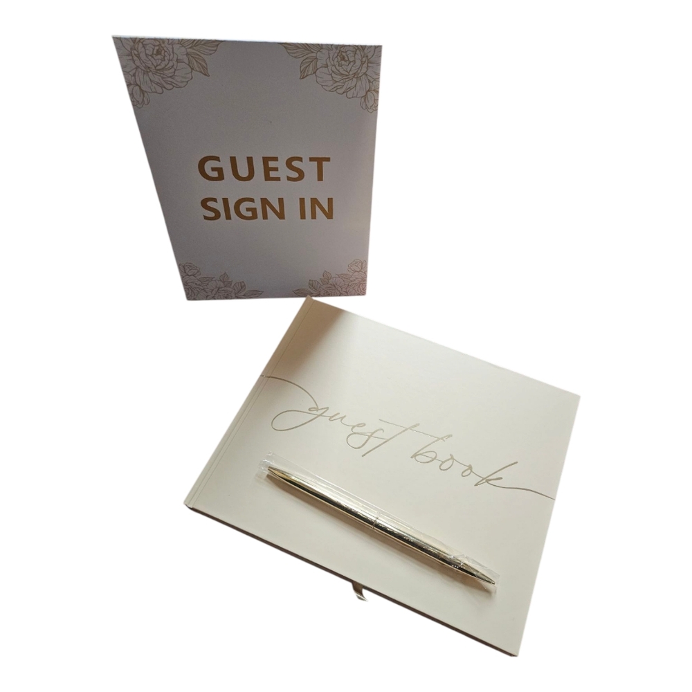 Wedding Guest Book with Pen & Sign Gold Foil Lettering Hardcover 7"×9"